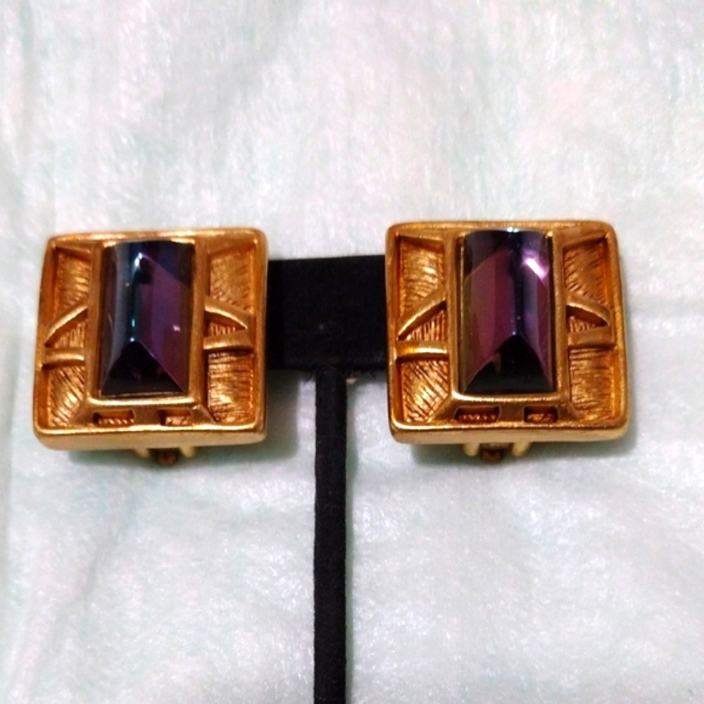 Elegant Gold & Fantasy Topaz Givenchy Vintage Earrings